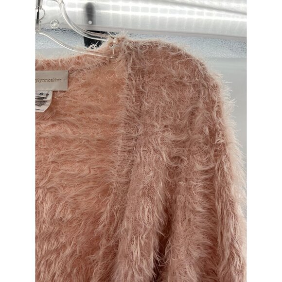 Corey Lynn Calter Faux Fur Surplice Sweater Pink Size Small Long Sleeve V-Neck - Picture 3 of 9